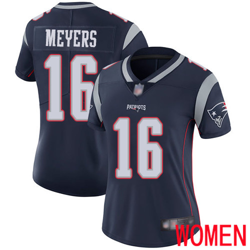 New England Patriots Football #16 Vapor Limited Navy Blue Women Jakobi Meyers Home NFL Jersey->women nfl jersey->Women Jersey